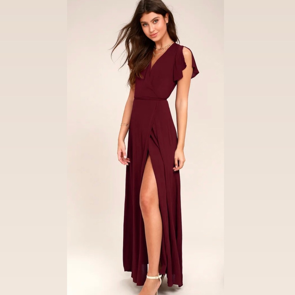 Lulu’s Heart of Marigold Burgundy Wrap Dress size Small